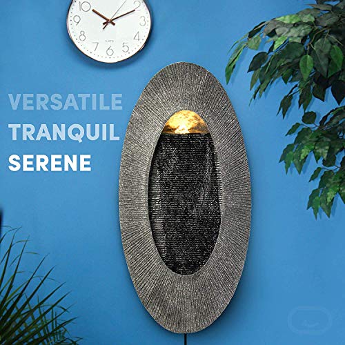Oval, Indoor/Outdoor Wall Fountain 23" x 12" | Handcrafted Natural Stone Look with LED Lights, Adjustable Speed, Calming Waterfall Sounds | Made with Polyresin Material (Charcoal) - Thumbnail 5