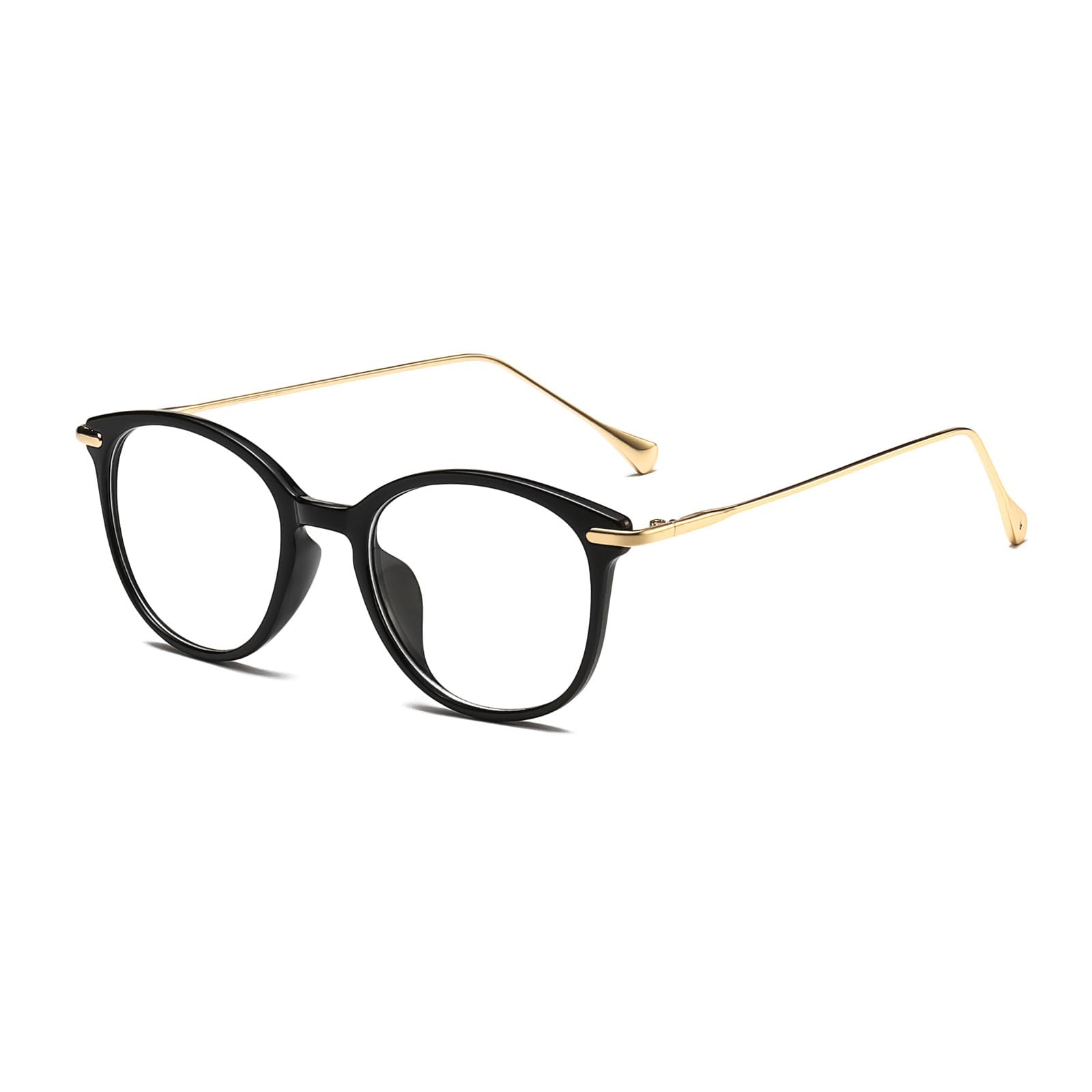 LJCZKA Blue Light Blocking Glasses Women Men, Round Gaming Computer Glasses Anti Glare Anti Eyestrain Eyeglasses Metal Frame Clear Lens Eyewear (Black)