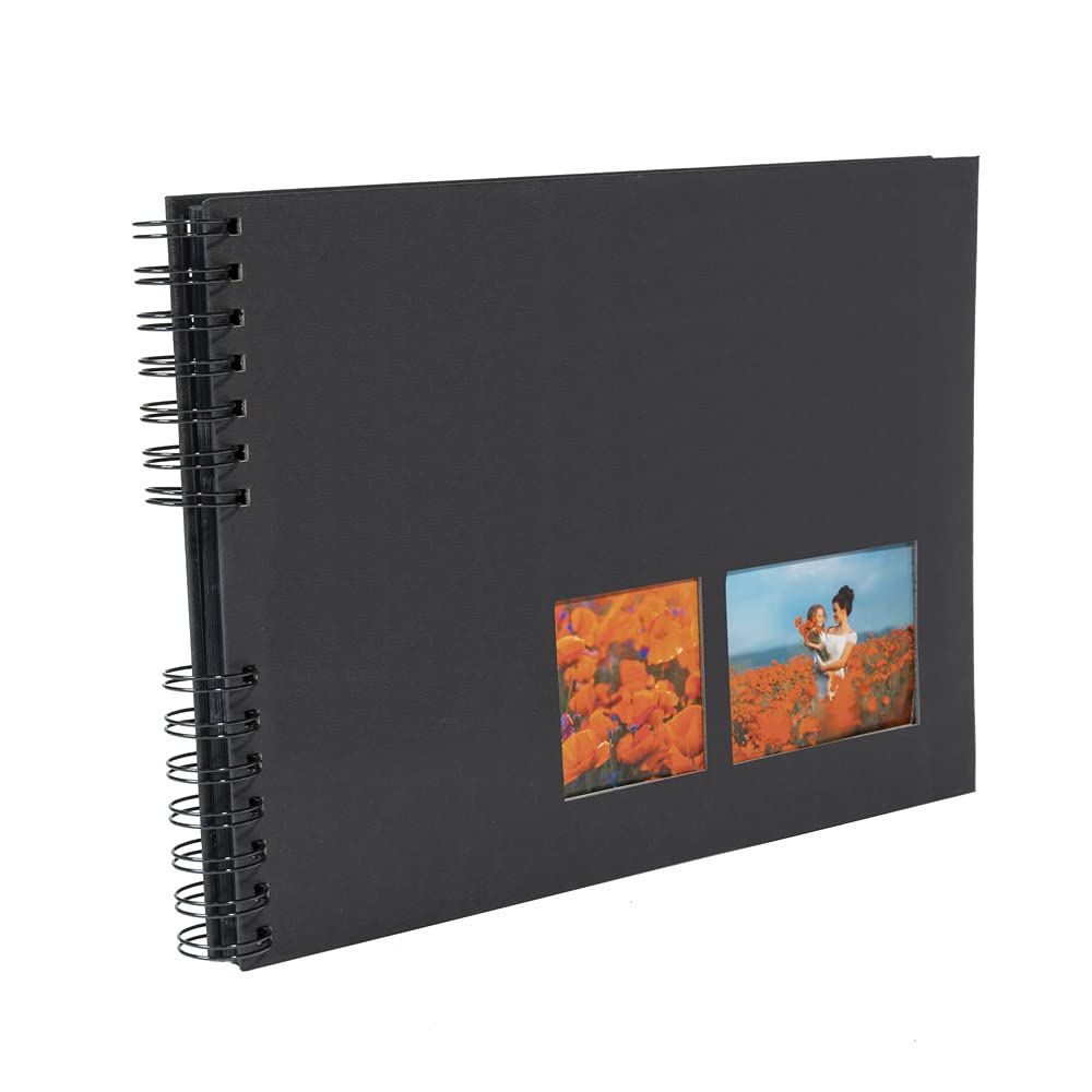 Exacompta - Ref 15006E - MILANO Spiralbound Photo Album (50 Pages) -32 x 22cmin Size, Holds 150 Photos, 250gsm Black Card Pages, FSC-Certified - Black Paper Cover