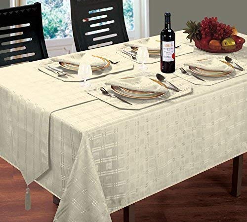LUXURIOUS MODERN WOVEN CHECK JACQUARD CREAM NAPKINS TO MATCH TABLE CLOTH