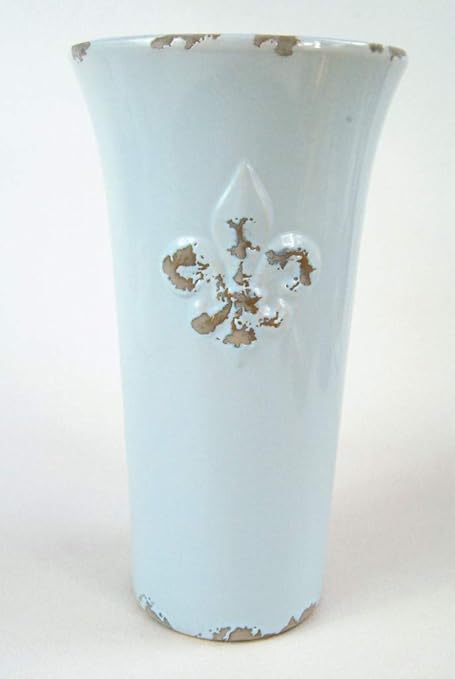 Large Vintage Style Fleur Dy Lyes Duck Egg Blue Vase In A Ceramic