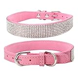 Sunward Bling Rhinestones Dog Collar - Soft Leather Made - Perfect For Pet Show & Daily Walking (M, Pink)