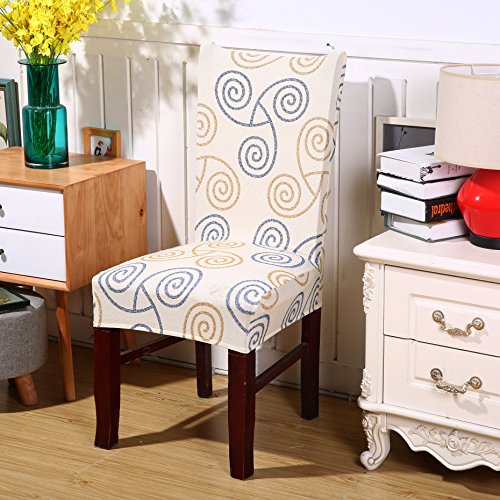 6 x Soulfeel Soft Spandex Fit Stretch Short Dining Room Chair Covers with Printed Pattern, Banquet Chair Seat Protector Slipcover for Hone Party Hotel Wedding Ceremony (Style 7)