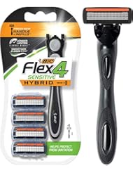 Afeitadora desechable BIC Flex 4 Sensitive Hybrid para hombre de 4 hojas, 1 mango y 4 cartuchos