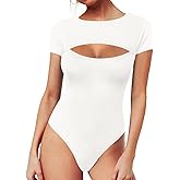 MANGOPOP Women's Cutout Front Long Sleeve Short Sleeve Bodysuit Round Neck Body Suits Sexy Going Out Fall Tops