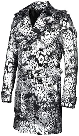 トレンチコート ダブル アニマル柄 豹柄 ヒョウ柄 光沢 箔 コート メンズ シルバー銀 ブラック黒 1623