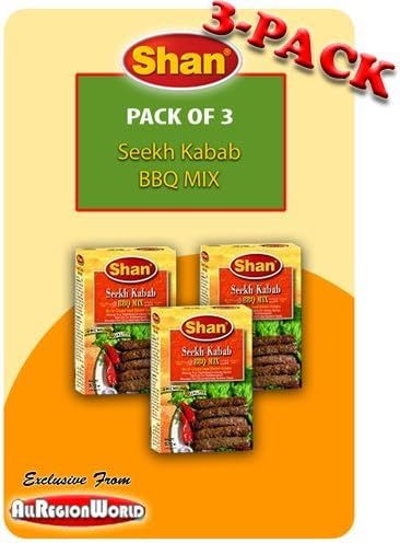 Shan Seekh Kabab BBQ Mix Masala Seasoning 1.75oz., 50g (3-Pack) Free Recipe Included Exclusive From AllRegionWorld by AllRegionWorld