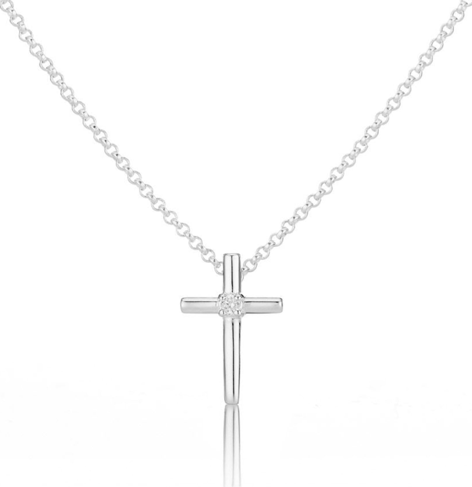 Molly Brown London Sterling Silver Faith Diamond Communion Cross Adjustable Necklace for Girls. Ideal for Christening, Holy Communion, Birthday Gifts
