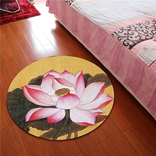Rug WAN SAN QIAN- 3D Round Carpet Chinese Office Carpet Basket Swivel Chair Carpet Mats Children Bedroom Lotus Carpet (Color : D, Size : 80x80cm)