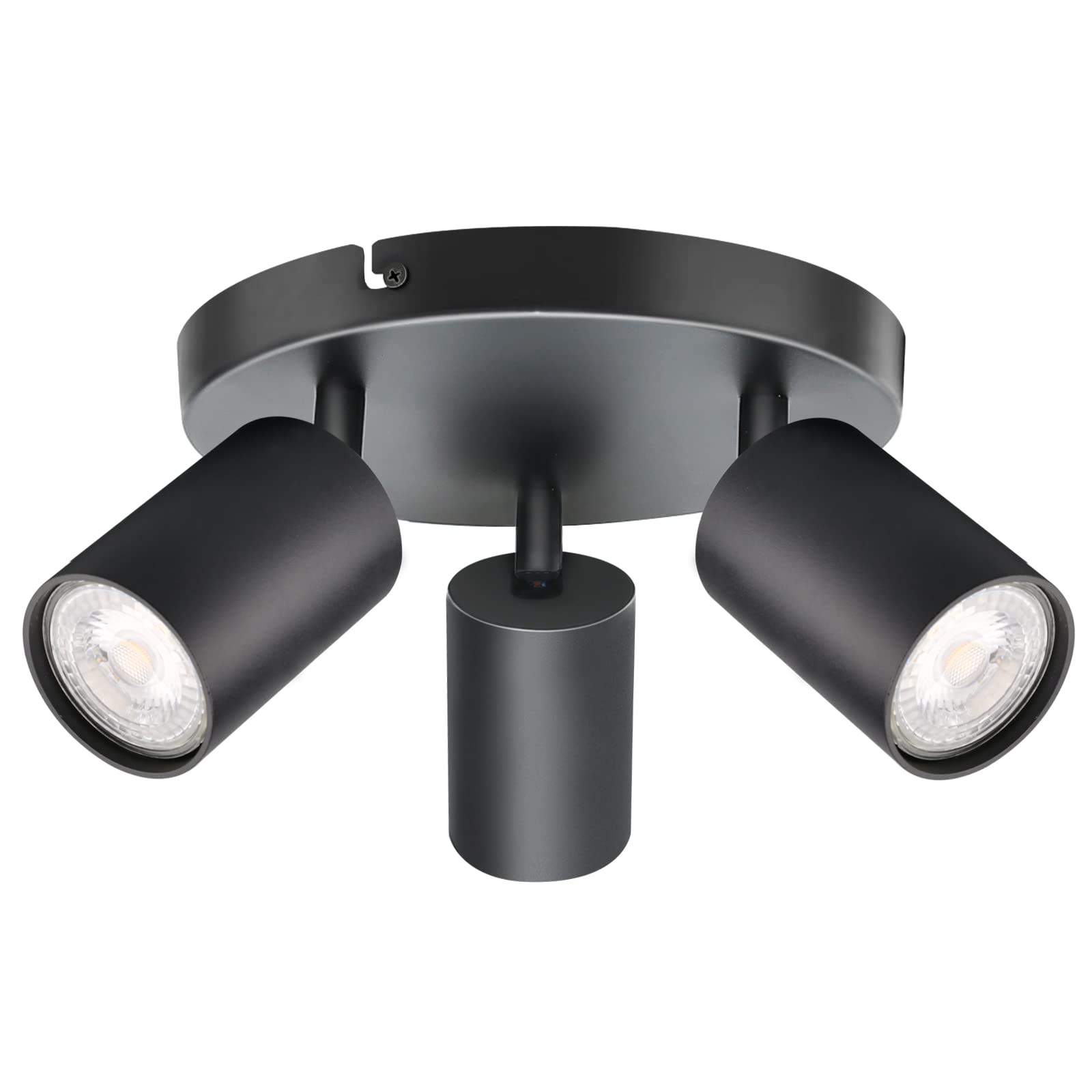 KYOTECH 3 Way LED Ceiling Light Rotatable GU10 Ceiling Spotlights Fitting GU10 Sockets Black Angle Adjustable Lighting for Kitchen Living Room and Bedroom, Bulb not Included