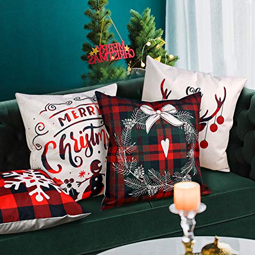 VGOODALL Christmas Pillow Covers, 4 PCS 18 Christmas Sofa Throw Pillow Case Random Style