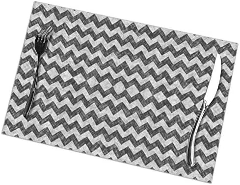 Iliovemymat Grunge Pencil Chevron Zigzag Black&White 1218inch Placemats Set of 6 for Dining Table Washable Polyester Placemat Non-Slip Heat Resistant Kitchen Table Mats Easy to Clean