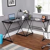 Atrium Metal and Glass L-Shaped Computer Desk, Multiple Colors (Black)