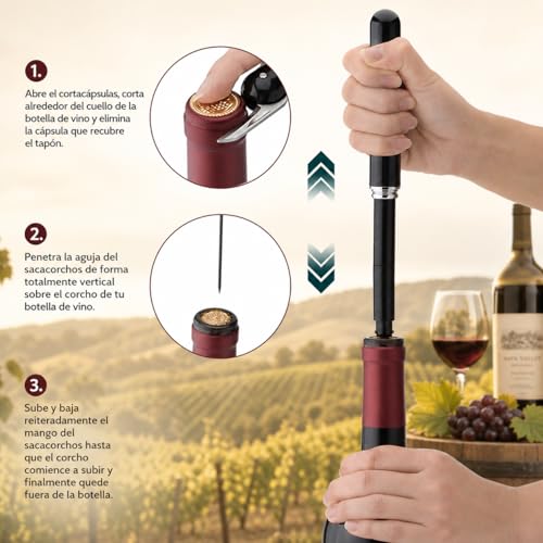 Professional Air Pressure Corkscrew with Integrated Foil Cutter | Wine Opener and Pen Type Bottle Opener | Elegant Bottle Opener for Wine Bar (Black Pack 1)