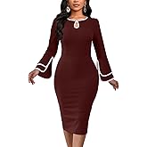 DinyIn Formal Church Dress for Women Long Sleeve Work Business Dresses