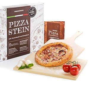 Pizzasteen en pizzaschuiver DELUXE set – pizzaschep & baksteen, voor oven en gasgrill, cordierite pizzaovenmateriaal 3…