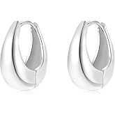 STAYLOVE Small Chunky Gold Hoops Teardrop Huggie Earrings 925 Sterling Silver Post 14k Gold Plated Oval Thick Hoop Earrings for Women