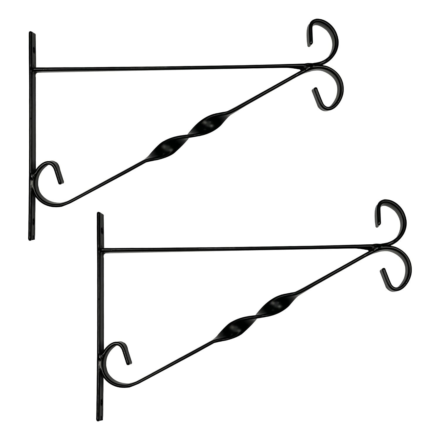 WINSOME Hanging Basket Bracket Outdoor Metal Plant Holder Wall Hanging Brackets Twisted Garden Hooks for Lantern/Light/Bird Feeder/Flower Pots (12-Inch, Pack of 2)