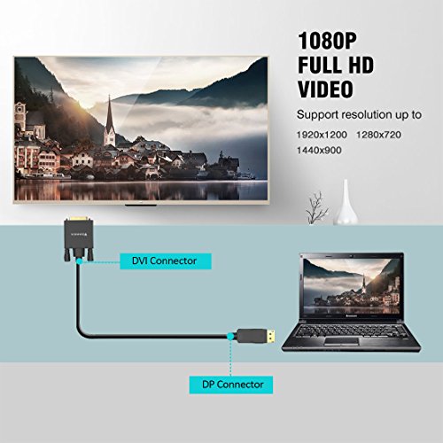DP to DVI Cable(6Ft/1.8m,Gold Plated),FOINNEX DisplayPort to DVI-D Male to Male Adapter Cord,Supports Audio and Video Transmission@1080P 60Hz,for Lenovo,Dell,HP,ASUS(DP Enabled Desktops/Laptops) - Thumbnail 2