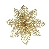 XmasExp 10 Pcs Glitzy Gold Poinsettia Bushes