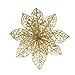 XmasExp 10 Pcs Christmas Tree Ornaments Glitzy Gold Poinsettia Bushes, Glitter Poinsettia Flowers Christmas Decorations