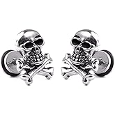 Stainless Steel Poison Symbol Death Gothic Skull Biker Cocktail Party Stud Earrings