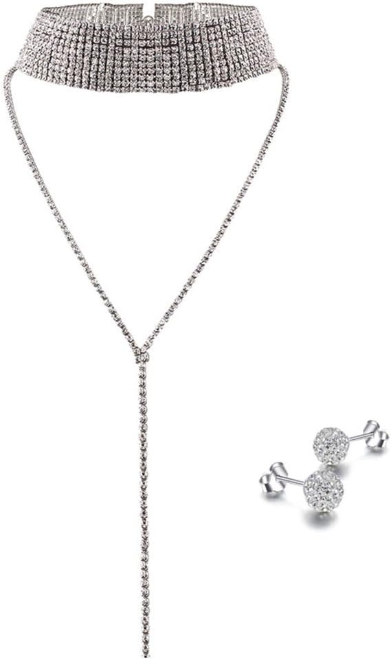 FloweralightWomen Clavicle Necklaces Luxury Rhinestone Choker Necklace Collar Necklace Neck Rhinestone Jewelry (Silver)