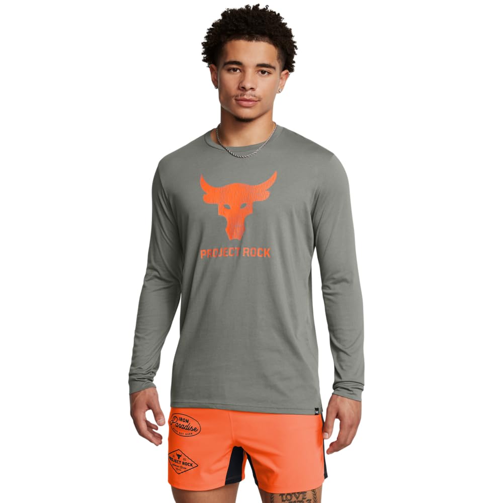 Under Armour Men’s Project Rock Brahma Bull Long Sleeve, (709) Clay Green / / Team Orange, Medium