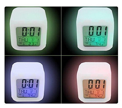 genmine Alarm Clock 7 LED Color Change with Temperature, Alarm and Sleeping Function 7 Colors Changing Thermometer Night Glowing Digital Alarm for Bedroom Child