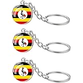 LLBFHH 3 Pcs Uganda Flag Key Chain,Cool Keychain for Car Keys, Stainless Steel Keyrings & Keychains,Used for Home Decoration, Jewelry Hanging Decorations.
