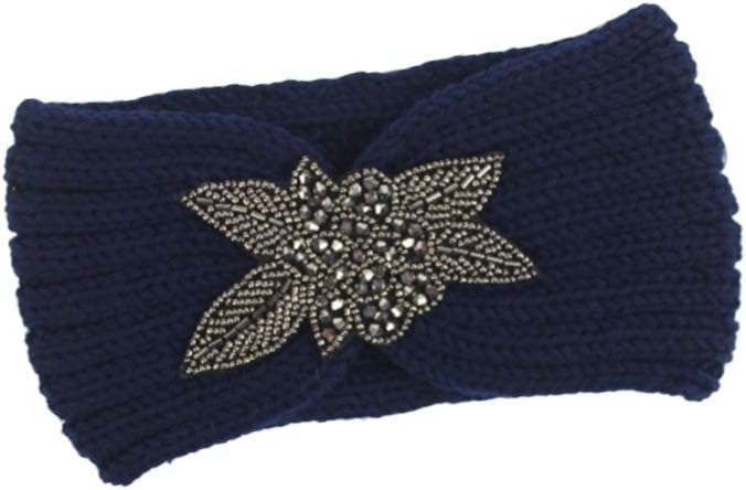 minkissy Headband Crochet Turban Headband Woolen Yarn Knitted Headwrap Hair Band Elastic Winter Ear Warm Protector With Flower For Girls Women (Navy) Hair Headbands - Image 5