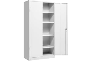 Pataku Garage Storage Cabinets, White Metal Cabinet with Locking Doors and Shelves, 72"x 36"x18" Steel Tool Cabinet for Home Office, Basement, Pantry, File, Large Capacity