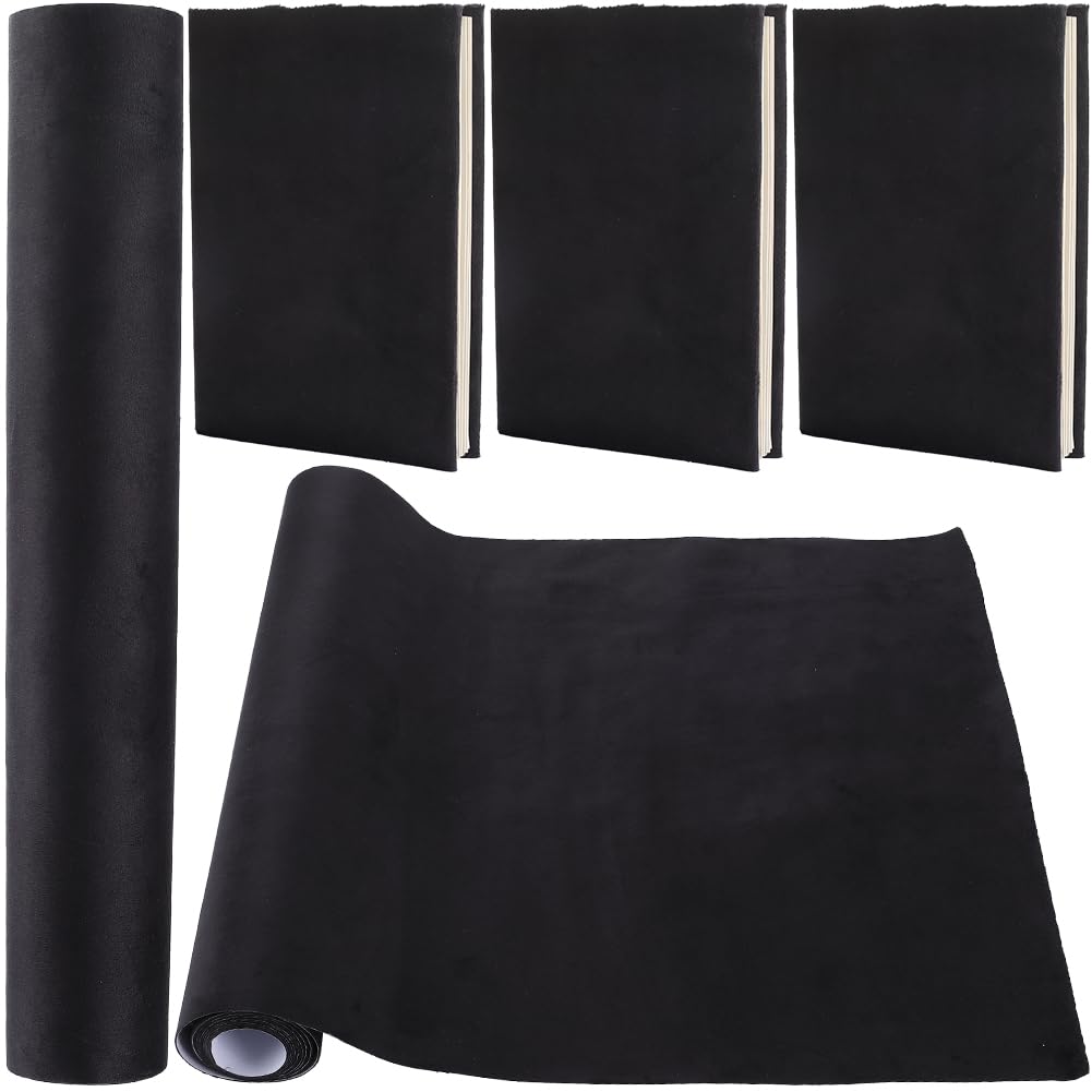 CRASPIRE 200 x 42cm Velvet Book Cloth for Book Binding Black Fabric Surface Paper Backed Bookcover Notebook Wraps Book Covering Protector Bookbinding Supplies for Books Album DIY Scrapbooking Supplies