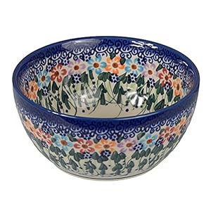 Traditional Polish Pottery, Handcrafted Ceramic Cereal or Salad Bowl 360ml (d. 13cm), Boleslawiec Style Pattern, M.701.Daisy
