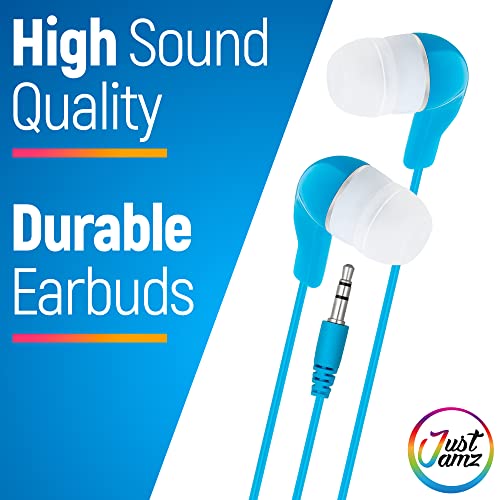 Bulk Earbuds JustJamz Jelly Roll 10 Pack of Colorful inEar Earbuds, Wired Earphones for