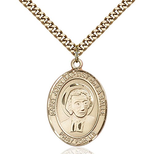 Gold Filled St. John Baptist de La Salle Pendant 1 x 3/4 inches with Heavy Curb Chain