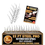 Defender Bird Spikes | Pro Wide Stainless Steel | 22 Feet | Self-Assembly Kit | Info Guide