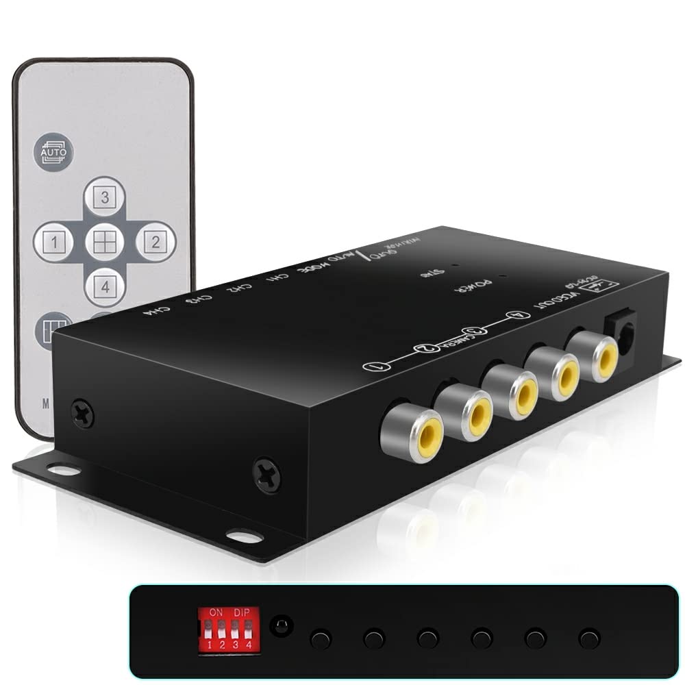 Mini 4Ch Color Video Quads Multiplexer Splitter Processor for CCTV Security Camera Support Mirror Image, Remote Control