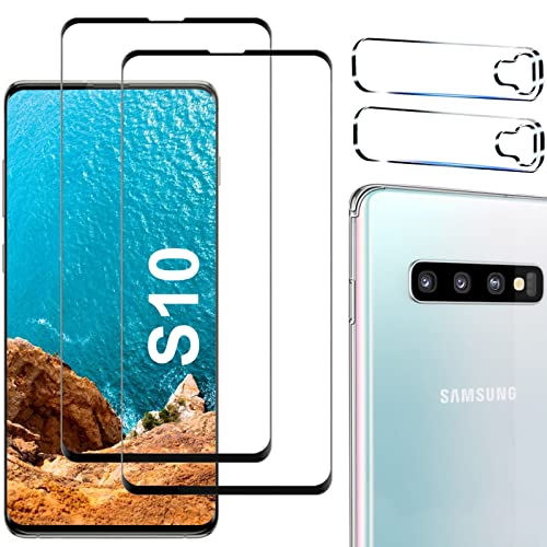 [2+2 Pack] Galaxy S10 Screen Protector, 9H Tempered Glass Include a Camera  Lens Protector,Ultrasonic Fingerpri