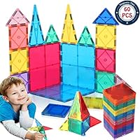 HOMOFY Kids Magnet TilesToys 60Pcs Oversize 3D Magnetic Building Blocks Tiles Set,Inspirational Educational Toys for 3 4 5 6 Year Old Boys Gilrs Gifts