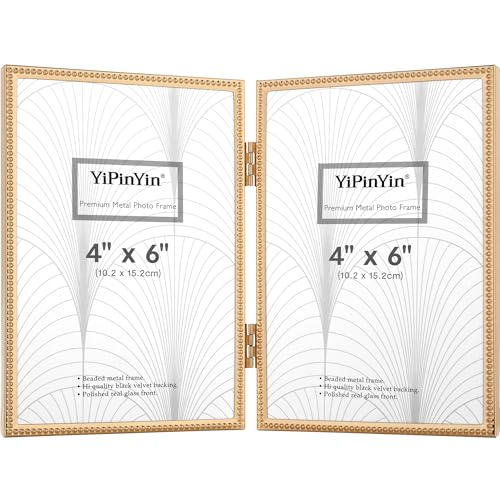 YiPinYin Gold 4x6 Double Hinged Picture Frame