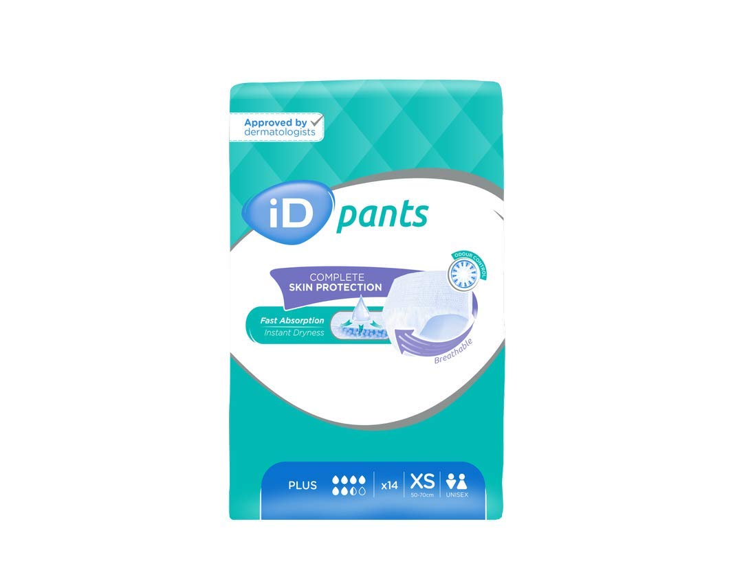 ID Expert Disposable Plus Incontinence Pads, X-Small, 50-70 cm, 1300 ml, 14 Pads, Anti-Leakage Protection, Maximum Discretion, Fast Absorption, Odour Control, Unisex, Moderate to Heavy Incontinence