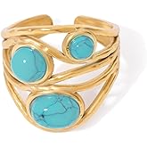 LadayPoa Turquoise Ring for Women, 18k Gold Plated Adjustable Western Rings, Vintage Blue Stone Statement Ring Boho Accessory