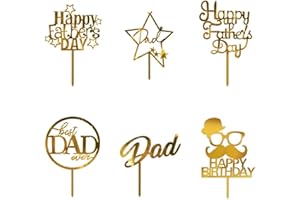 LVEUD 6 Pcs Gold Acrylic Father's Day Cake Toppers, Happy Father's Day Cake Decorations,for Fathers Day Party Favors Decoration Supplies