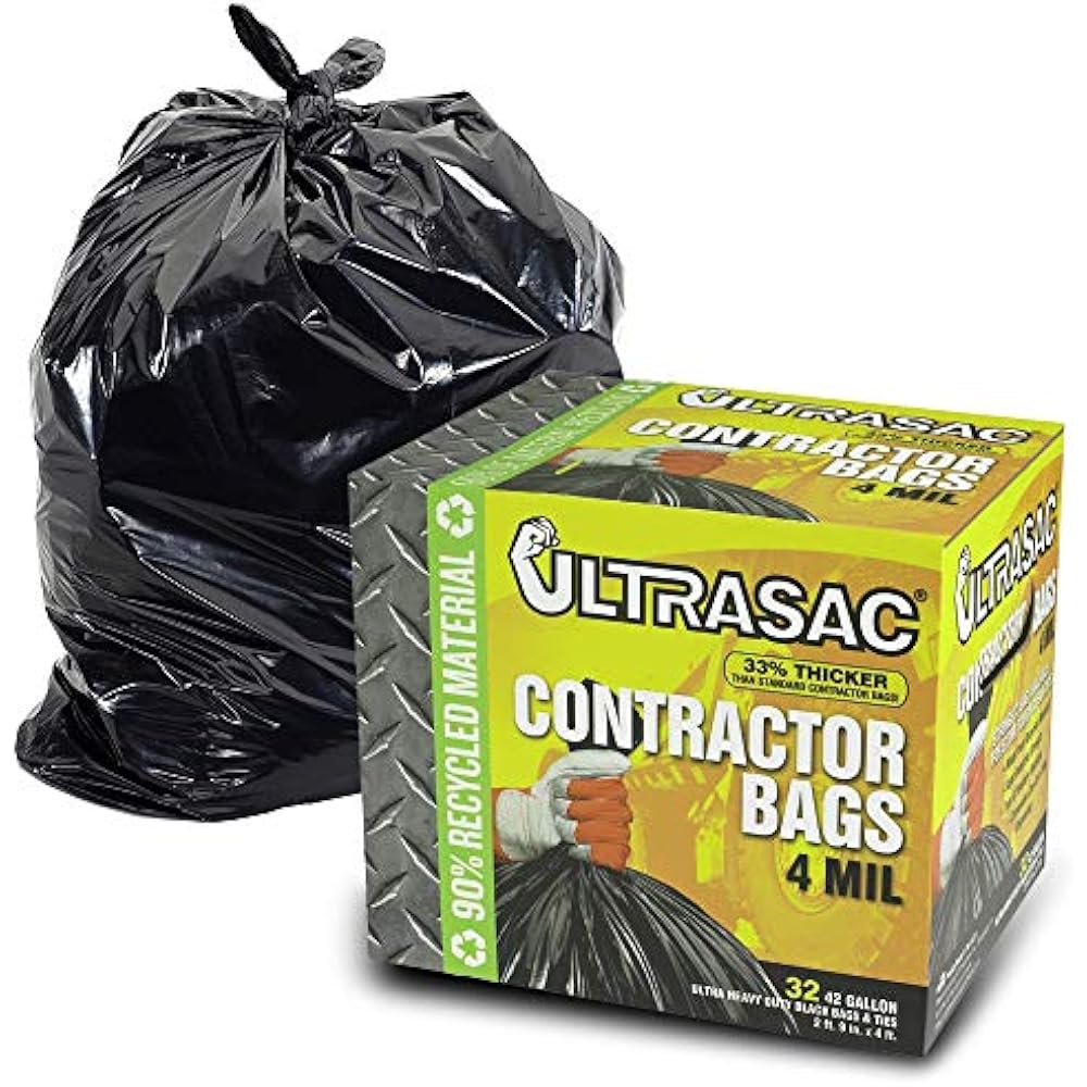 Extra Heavy Duty Contractor Bags 42 Gallon Mil 32 Pack W/Ties48' 33