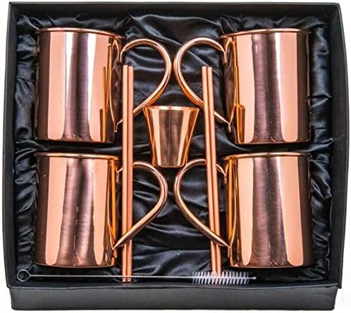 Old Moscow Mule Copper Mugs - 16oz Solid Copper Smooth Cups - Gift Set Bundle of 4