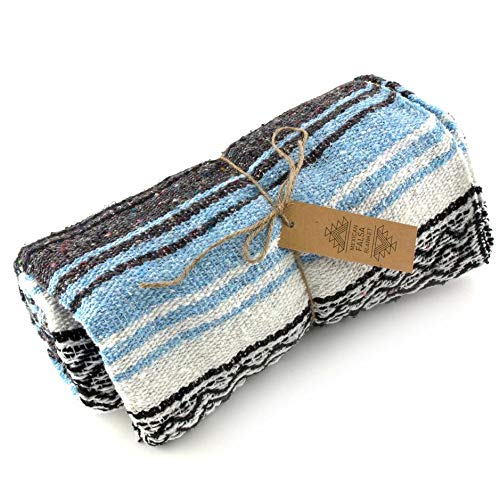 Oh Yeah Mexican Falsa Blanket | Boho Festival Mexican Blanket or Throw 120 x 185 cm (Sky Blue)
