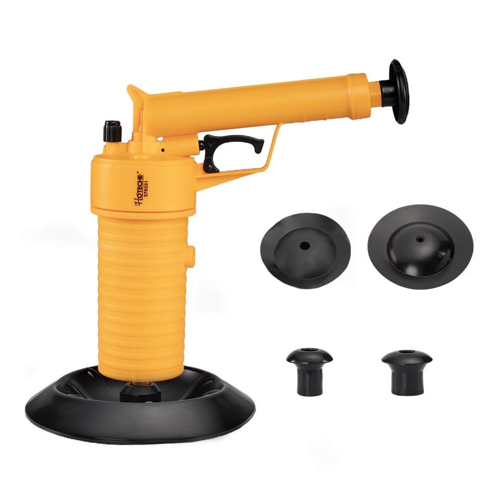 Hoteche Pneumatic Pipe Cleaner, 27 x 27 x 9 cm, ABS Material, for Versatile Drain Cleaning with 4 Suction Head Attachments, Effective Drain Plunger & Pipe Cleaning Pump for Stubborn Blockages