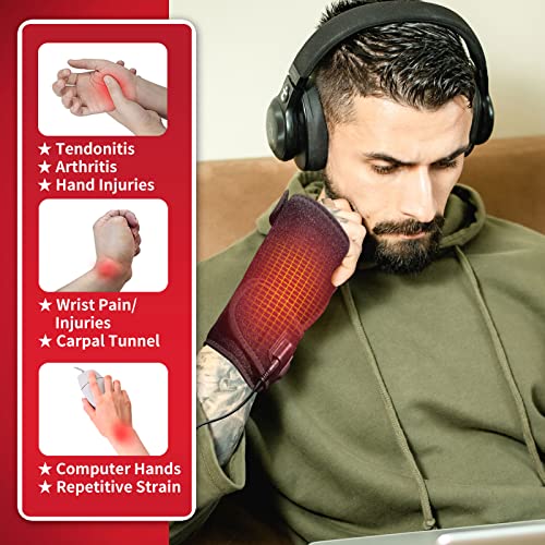 Hand & Wrist Heating Pad Wraps, Auto Shut Off Therapy Electric Heated Brace for Carpal Tunnel