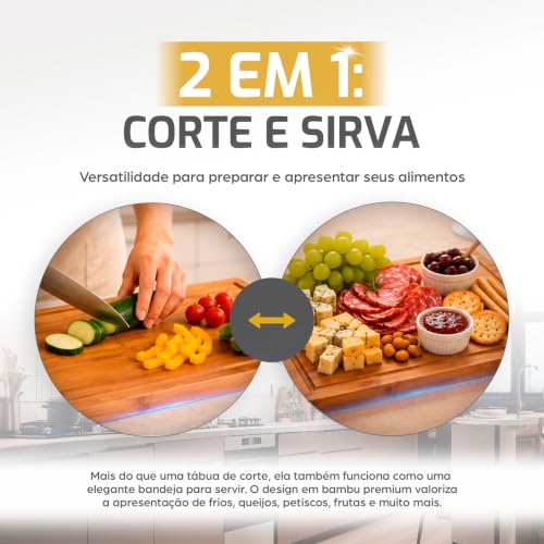 LUMAI Tábua de Bambu Premium Hanói, Dupla Face, Impermeabilizada, 2,5cm | Para Cortar e Servir, Espessura Reforçada, Bambu Verticalizado Premium com Sulco para Líquidos, Cozinha e Churrasco